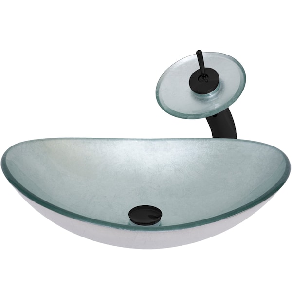 Silver Foiled Glass Slipper Vessel Sink Set, Matte Black